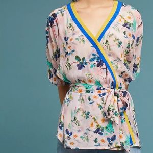 NEW Anthropologie Floral Wrap Top in S